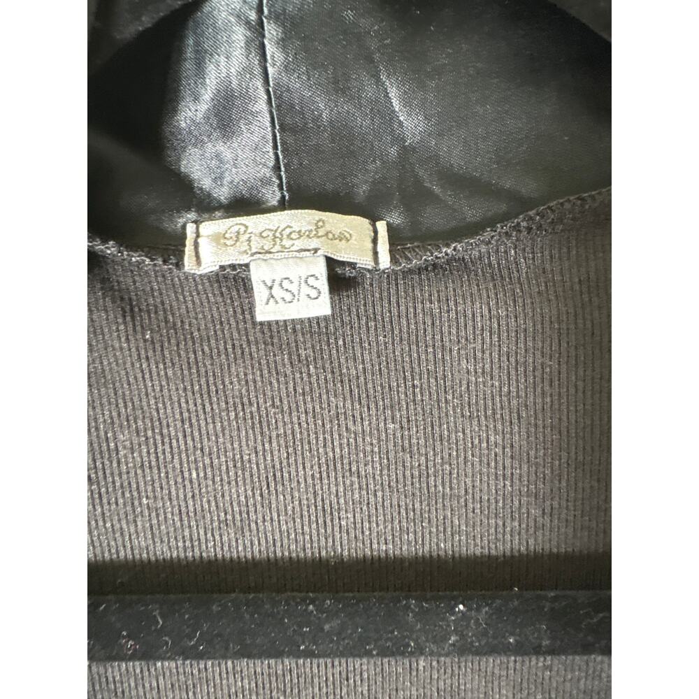PJ Harlow Black Knit Satin Trim Robe Sz XS/S - Picture 2 of 3